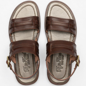 Handcrafted Men Leather Dual Strap Sandals with Buckle Closure